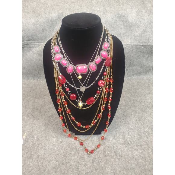 Jewelry Bundle Necklaces Red Pink Yellow Stones Paparazzi Dead Stock Modern - Picture 1 of 9